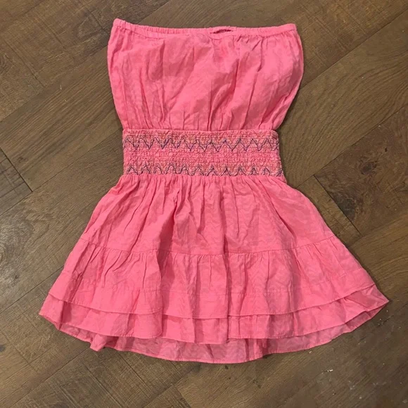 Ramy Brook Strapless Pink Smocked-Waist Tiered Mini Dress - Picture 5 of 5